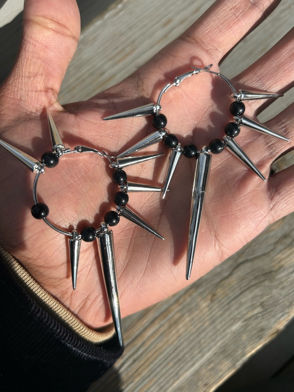 Silver and Black Spike Hoop Earrings - Stylish Women's Jewelry gothic punk